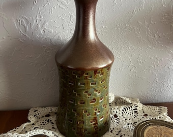 Large Vintage Green and Copper Ceramic Vase