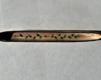 Long plat olive en céramique floral vintage