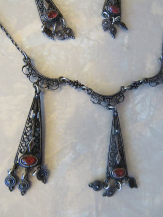 Victorian Sterling and Stone Necklace and Earrings