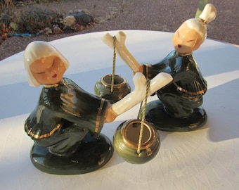 Vintage Pair Hedi Schoop Chinese Man & Woman, 1940s Asian Ceramic