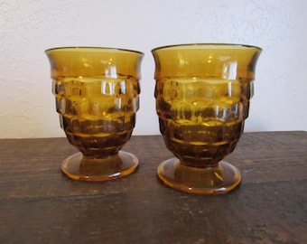Vintage Amber Indiana Glass Geometric Glasses Set of 2