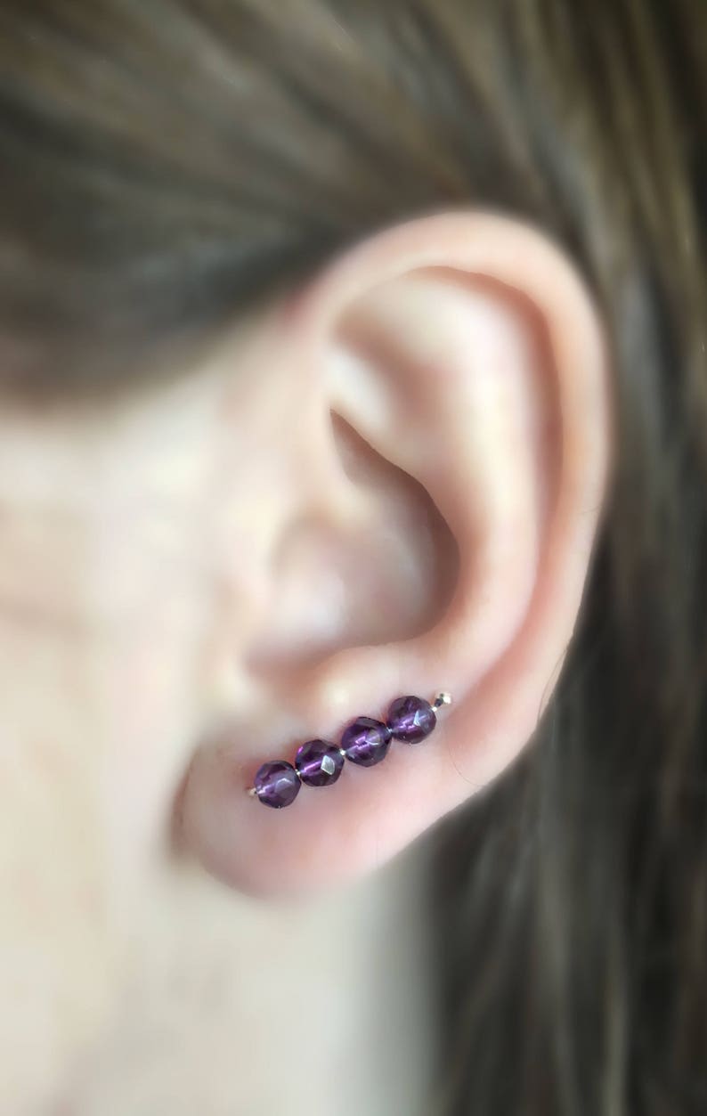 Sterling silver Amethyst Earrings Amethyst Ear Climber Amethyst Earrings Faceted Amethyst Stones Boho Earrings Amethyst Ear Cuff