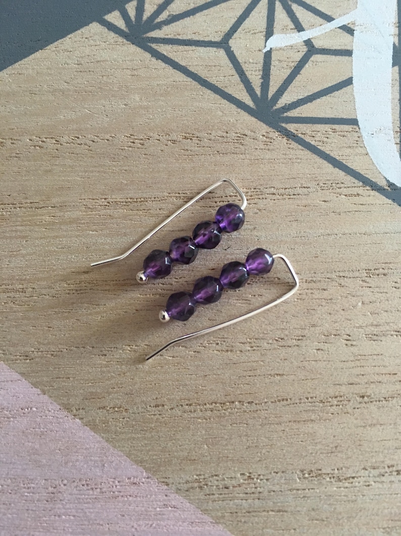 Sterling silver Amethyst Earrings Amethyst Ear Climber Amethyst Earrings Faceted Amethyst Stones Boho Earrings Amethyst Ear Cuff
