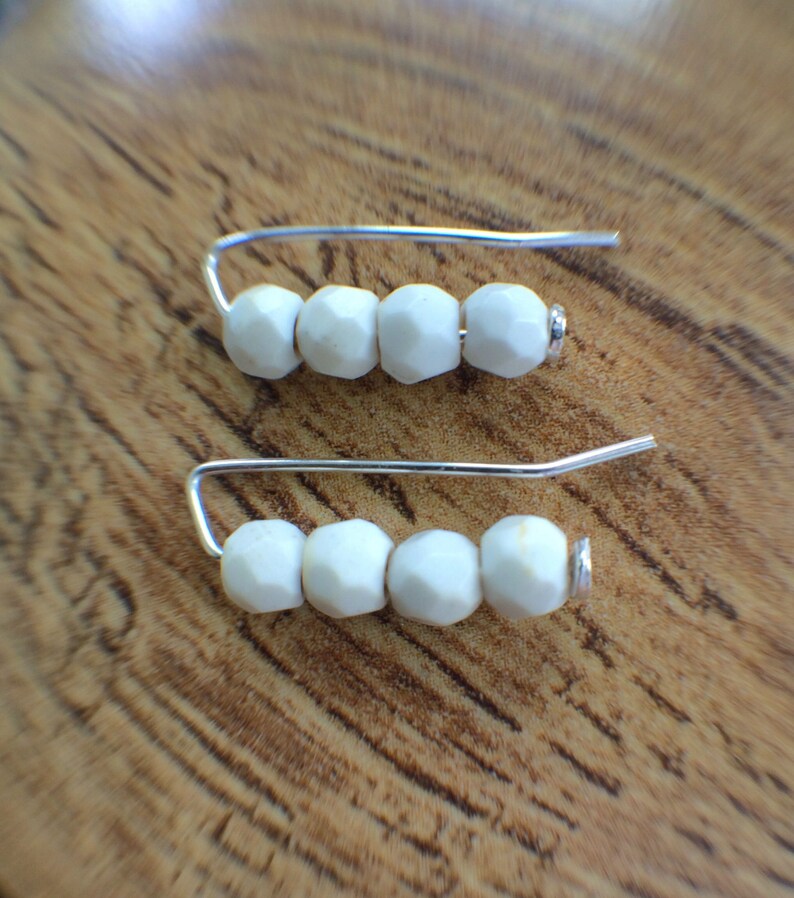 Boho Earrings High Fashion Earrings White Earrings White Ear Cuff Sterling Silver Ear Climber Magnesite Earrings