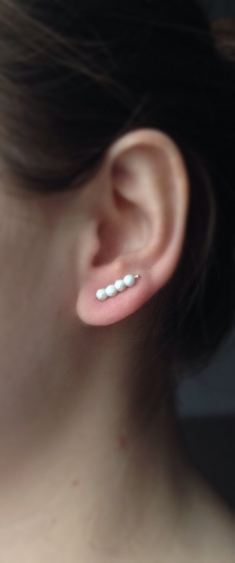 Boho Earrings High Fashion Earrings White Earrings White Ear Cuff Sterling Silver Ear Climber Magnesite Earrings