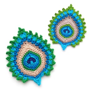 Crochet PATTERN Peacock Feather "Nemali" Motif, Coaster and Garland - Photo Tutorial - INTERMEDIATE level- Original Design