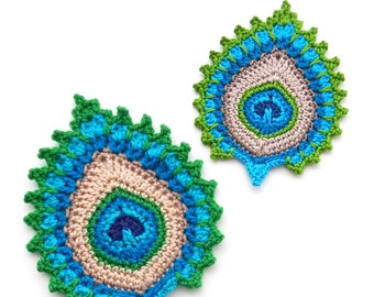 Crochet PATTERN Peacock Feather "Nemali" Motif, Coaster and Garland - Photo Tutorial - INTERMEDIATE level- Original Design