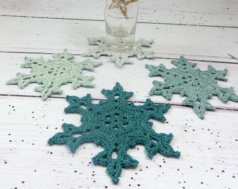 NEW! Crochet PATTERN Winter Snowflake Coaster and Garland in fingering and bulky yarn - very decorative