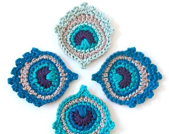 Crochet PATTERN Small Peacock Feather Motif Applique Garland - Great Christmas Gift!