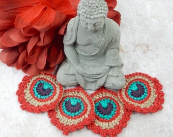 Crochet PATTERN Small Peacock Feather Motif or Applique for cushions, sleeves, boxes and more - they make a wonderful Garland
