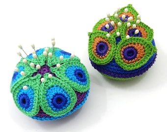 Crochet PATTERN Pincushion with Peacock Feathers - Suitable for beginners- Original Design