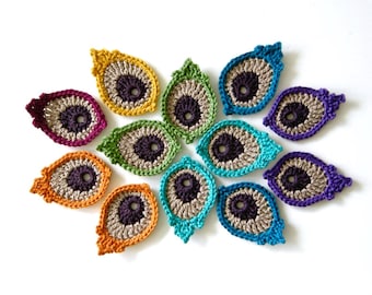 Crochet Motif PATTERN: Peacock Eye Feather PHOTO TUTORIAL - Cute little applique - original design by The Curio Crafts Room