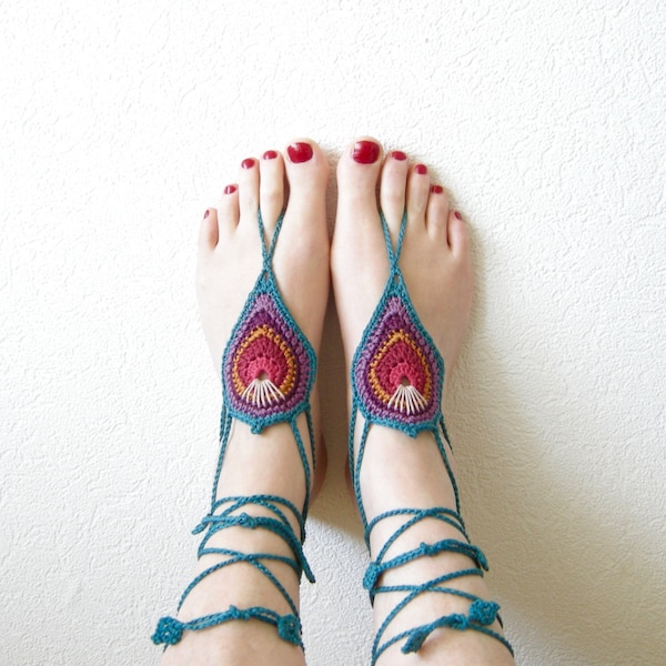 Crochet PATTERN Barefoot Sandals Peacock Style - Original Design suitable for BEGINNERS