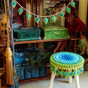 Crochet PATTERN Peacock Feather, Stool Cover and Garland Pop Up Original Design by TheCurioCraftsRoom image 6