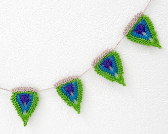 Crochet PATTERN Little Feathers Garland or Bunting - Lovely in Peacock Colors - Original design