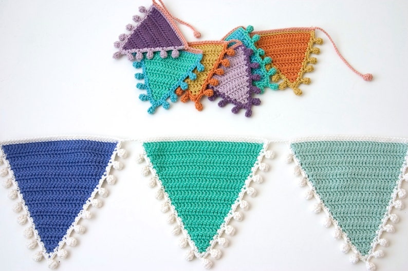 Crochet PATTERN: Bunting, Flags with Bobble Edging in various sizes with Photo Tutorial image 3