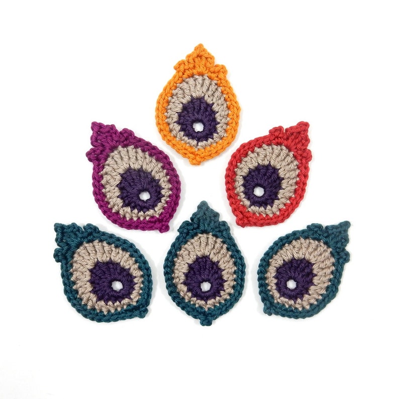 Crochet Motif PATTERN: Peacock Eye Feather PHOTO TUTORIAL Cute little applique original design by The Curio Crafts Room image 9