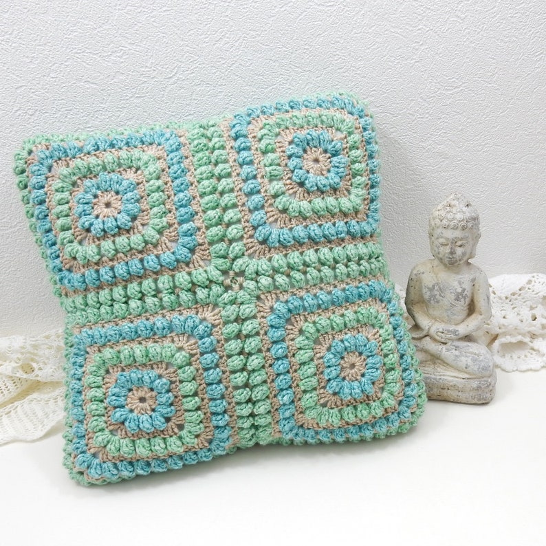 Crochet PATTERN Squishy Popcorn Cushion Cover 8 granny squares NEW BEGINNERS level