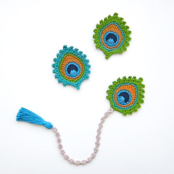 Crochet PATTERN Peacock Feather BOOKMARK and Motif "Burma"  - Photo Tutorial for BEGINNERS
