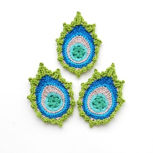 Crochet PATTERN Peacock Feather "India" Motif, Bookmark and Garland  - Photo Tutorial for ADVANCED INTERMEDIATE level