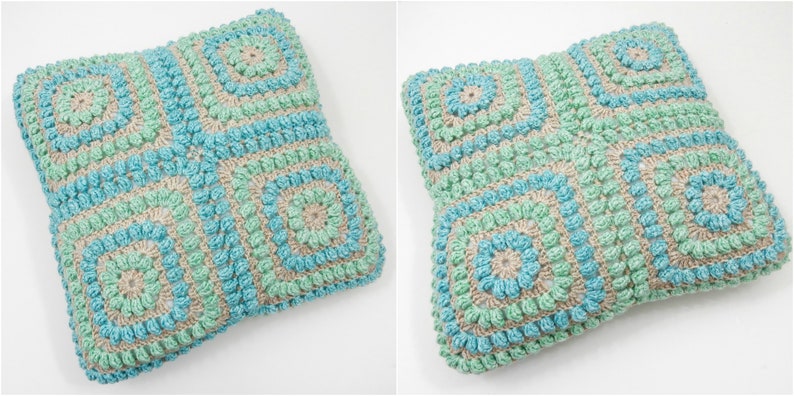 Crochet PATTERN Squishy Popcorn Cushion Cover 8 granny squares NEW BEGINNERS level