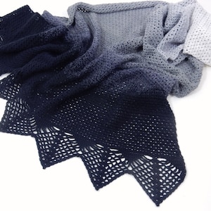 Crochet SHAWL PATTERN Lunation Shawl - asymmetrical triangle shawl with edging of large points - suitable for those chilly spring evenings
