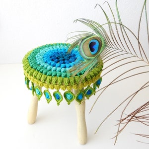 Crochet PATTERN Peacock Feather, Stool Cover and Garland Pop Up Original Design by TheCurioCraftsRoom image 7