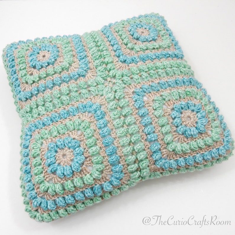 Crochet PATTERN Squishy Popcorn Cushion Cover 8 granny squares NEW BEGINNERS level