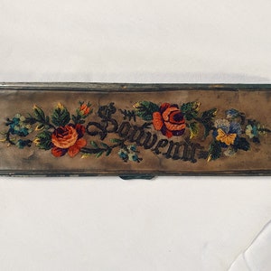 French belle époque embroidered leather and steel case