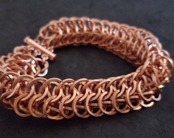 Bold Handmade Copper Dragonback Chain Mail Bracelet