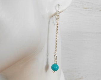 Turquoise gemstone long drop dangle earrings, unique blue Turquoise and silver Boho jewellery handmade in the UK