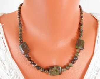 Brown Opalite Jasper gemstone necklace, unique earthy tone autumn jewellery handmade in UK