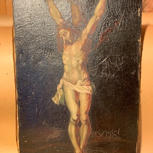 Antique Biblical Oil Painting, Religious Crucifixion Art, Christian Painting
