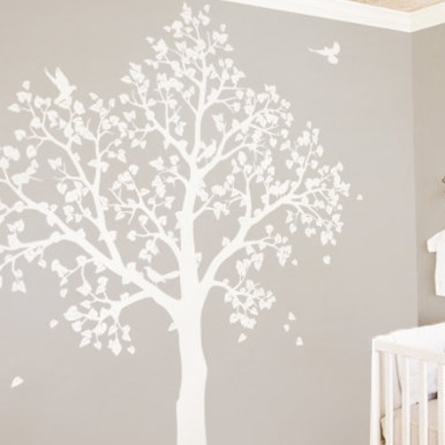 White Tree Decal Large Nursery Tree Decals With Birds Unisex Etsy