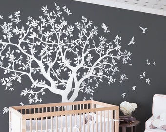 Lage white Family Tree Vinyl Wall Decal with Bird Stickers, decal, mural, wall covering  - NT040