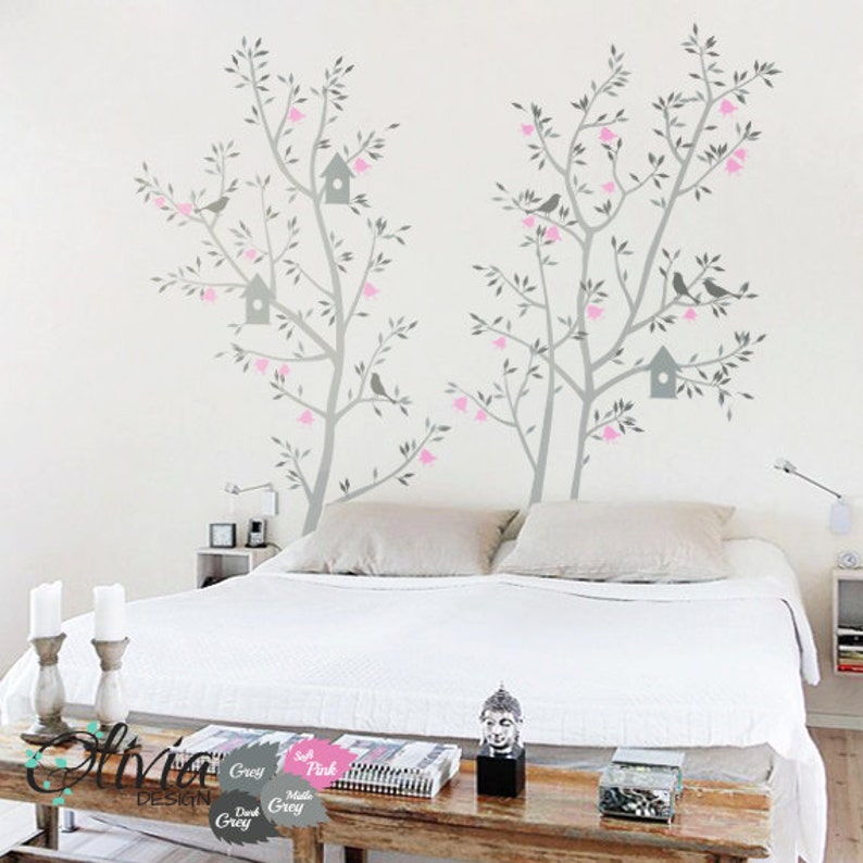 Baby Nursery Flower Tree Vinyl Wall Decal With Birds and Bird Etsy