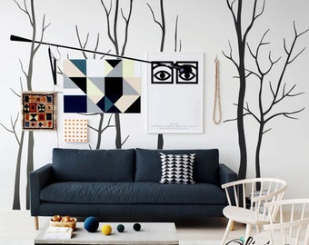 Set of Large Winter Tree vinyl decals, removable wall mural -NT034