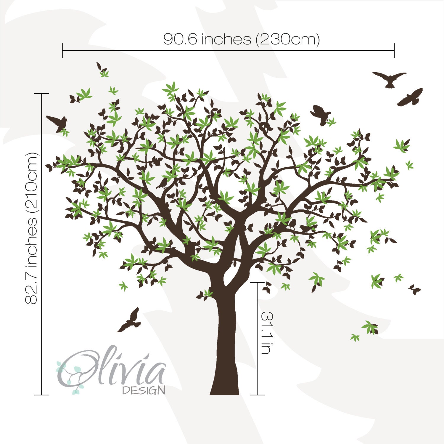 Large Wall Tree vinyl decal with bird stickers nature mural | Etsy