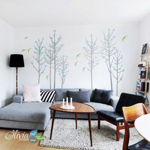 Set of  Tree vinyl wall decals with birds mural, swallows wall stickers -NT025