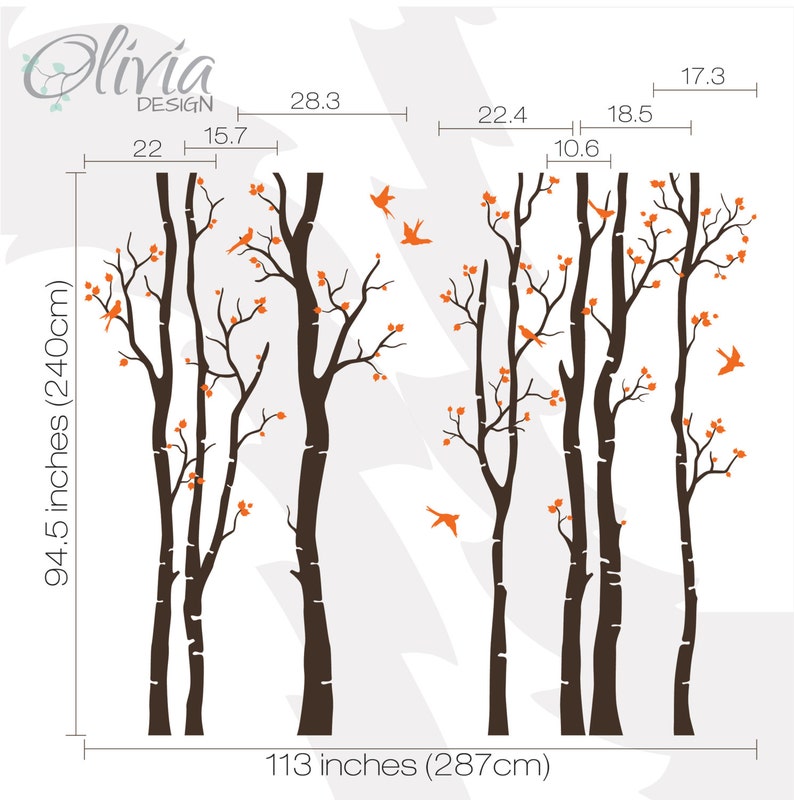 Large Birch Tree with Birds Vinyl Wall Decal NT015 image 4