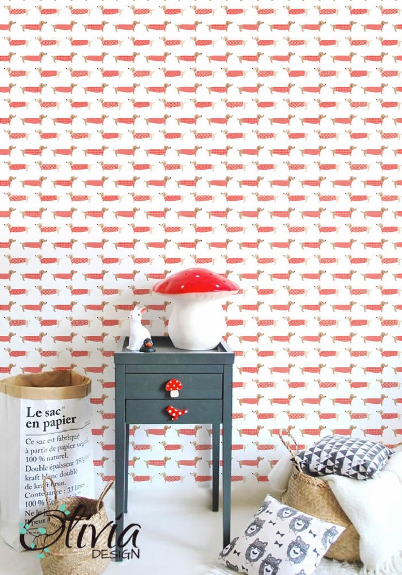 PEEL and STICK Vinyl Wallpaper Red Sweater Dog Pattern Etsy