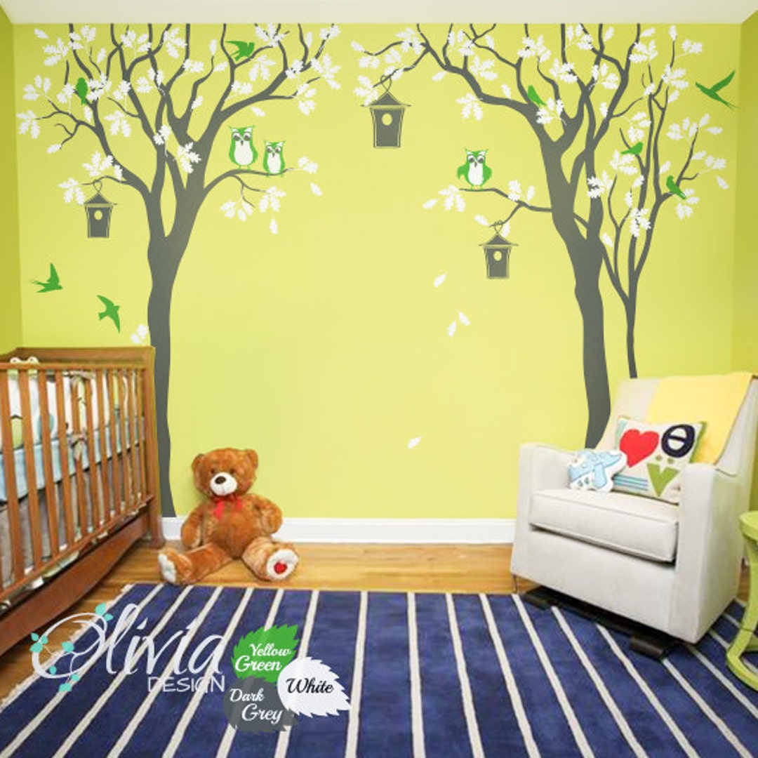Baby Nursey Tree Wall Decal Tree With Owls, Bird Cages and Birds ...