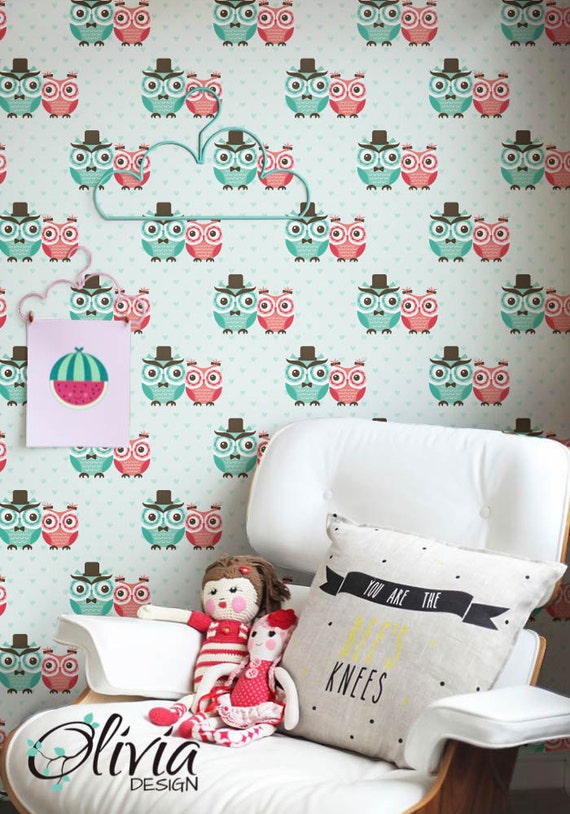 Sweet Owl Couples Self Adhesive Kids Room Wallpaper Peel And Stick Vinyl Nursery Wallpaper Olb 025