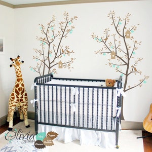 Baby Nursery Flower Tree Vinyl Wall Decal With Birds and Bird Cage ...