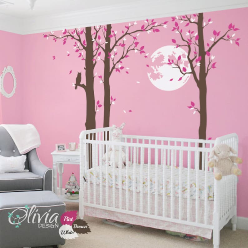 Large Tree With Full Moon /& Owl Removable Vinyl Wall Decal NT013