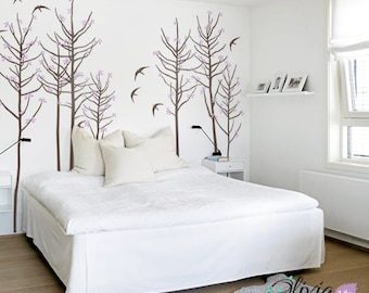 Large Blossom Tree Vinyl Wall Decal with Birds Mural - NT025