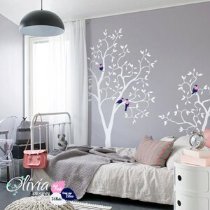 Set of Two Removable Tree vinyl wall decals with birds stickers mural-NT005