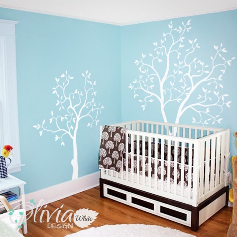 White Large Tree Wall Decals Trees Decal Nursery Tree Wall Etsy