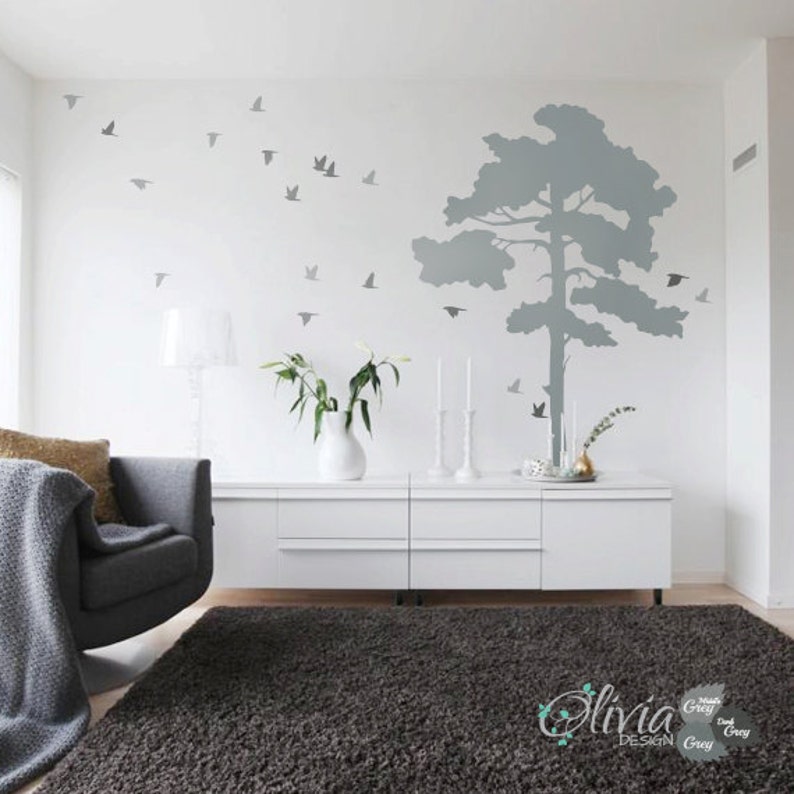 Large Pine Tree Vinyl Home Wall Decal Birds Mural Removable - Etsy