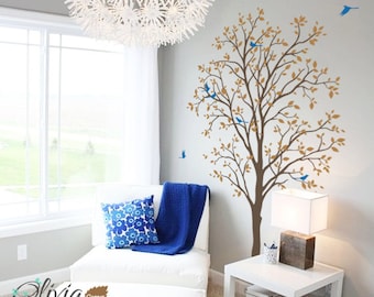 Baby nursery Spring Tree vinyl wall decal, removable tree sticker with birds -NT011